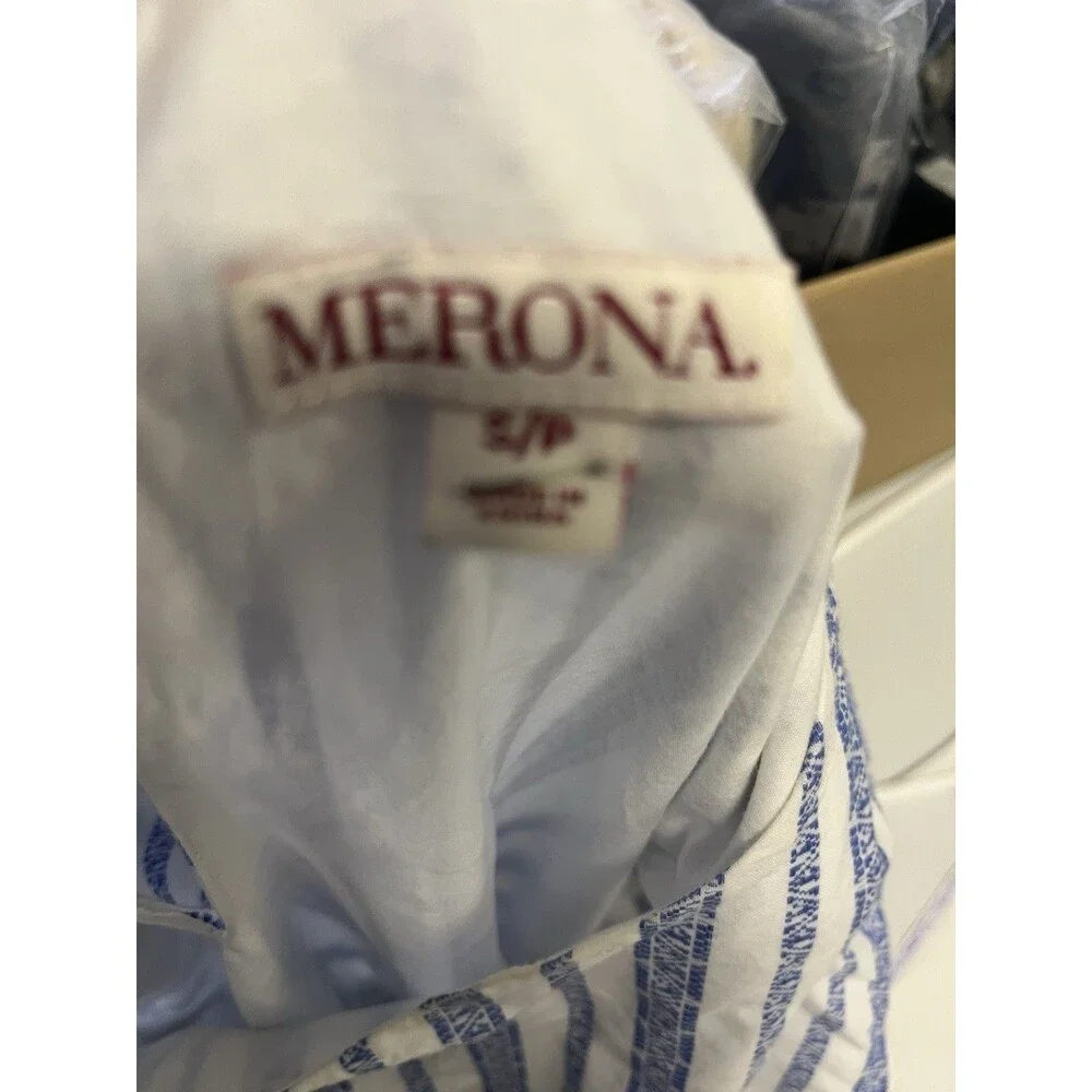 Merona Dress Women Size Small Blue White Striped Belted Pockets Cap Sleeve